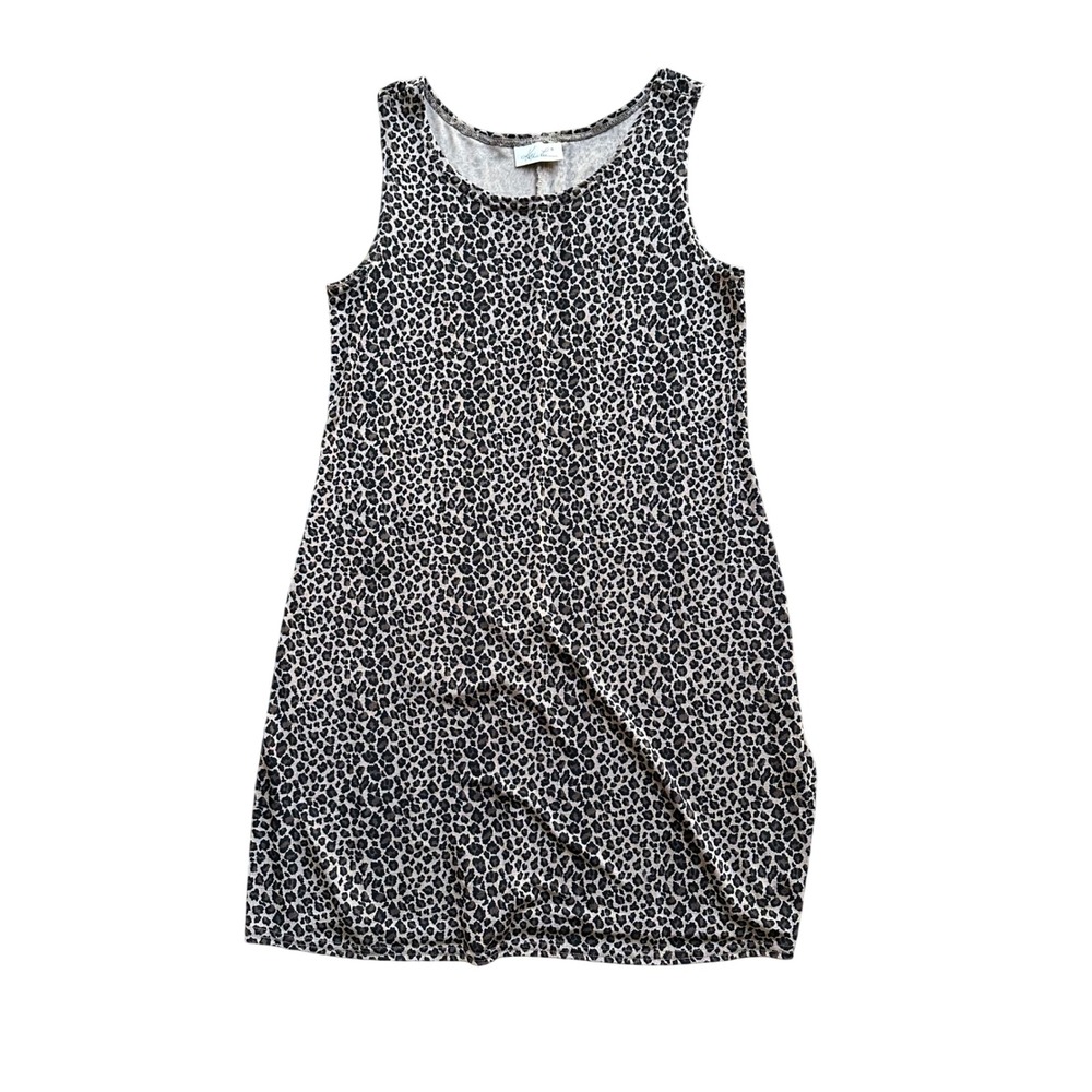 Kathie Lee Leopard Print Sleeveless Shift Dress Brown Black Animal Print Mini